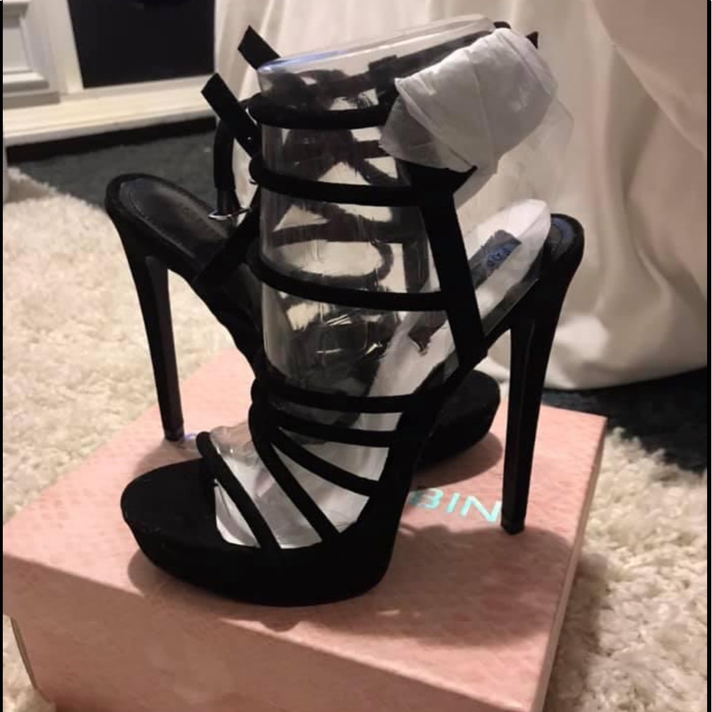 New Black Strapped Heals